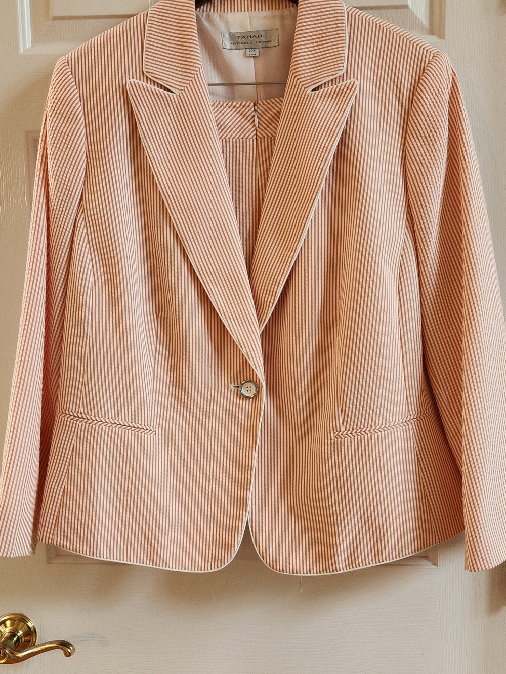 Tahari Peach-Stripe Tailored Women's Jacket & Skirt Suit